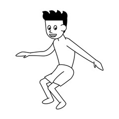 Fototapeta premium Diver swimmer younf man cartoon isolated in black and white