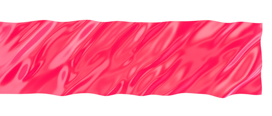 Obraz premium Red crumpled wide banner or flattering flag, fabric folds, cloth website header. Fluid glossy uneven texture. 3d illustration