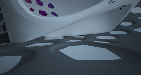 Abstract white and black parametric interior with window. 3D illustration and rendering.