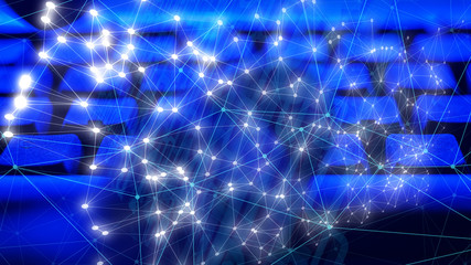 Obraz premium Cyber war digital numbers triangles lines connect dots