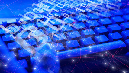 Fototapeta premium Cyber attack binary code numbers and abstract shapes connected