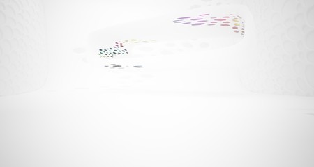 Abstract white and colored gradient glasses smooth parametric interior  with window. 3D illustration and rendering.
