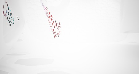 Abstract white and colored gradient glasses smooth parametric interior  with window. 3D illustration and rendering.