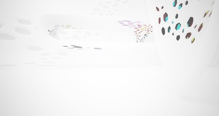 Fototapeta na wymiar Abstract white and colored gradient glasses smooth parametric interior with window. 3D illustration and rendering.