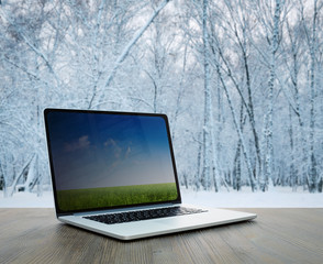 pc table, winter forest