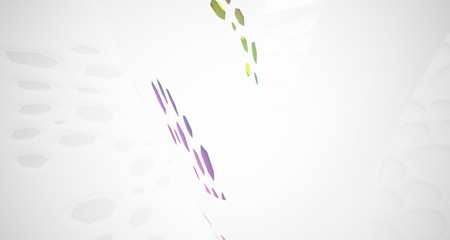 Abstract white and colored gradient glasses smooth parametric interior  with window. 3D illustration and rendering.