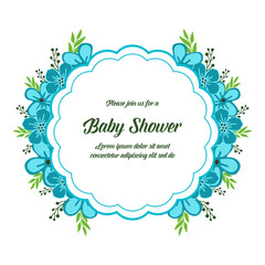 Vector illustration decor of card baby shower with blue wreath frame