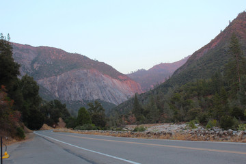 Scenic drive towards Yosemite in the evening