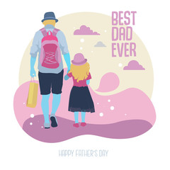 Father and daughter Walk together Illustration