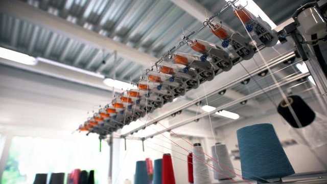 Thread coils on textile factory
