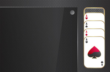 Playing cards on a metallic background.Set of casino elements.Banner with four aces