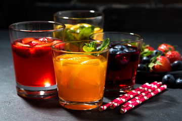 fruit lemonades in assortment, closeup
