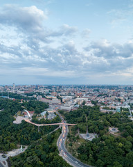 Aerial view of the new glass bridge in Kiev at night