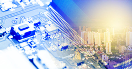 Abstract background of modern technology for better life, electronic cpu chip with colourful rendering image.