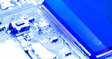Abstract background of modern technology for better life, electronic cpu chip with colourful rendering image.