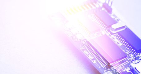 Abstract background of modern technology for better life, electronic cpu chip with colourful rendering image.