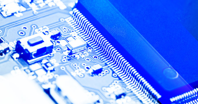Abstract background of modern technology for better life, electronic cpu chip with colourful rendering image.