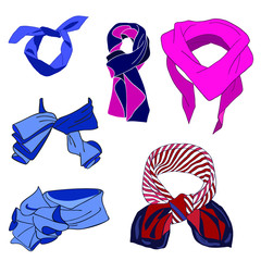 Set of bow ties isolated on white. Modern Fashion scarf.