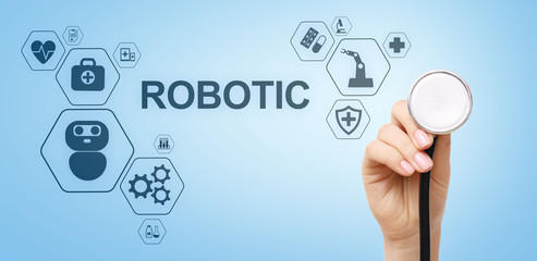 Medical robot rpa automation modern technology in medicine concept.