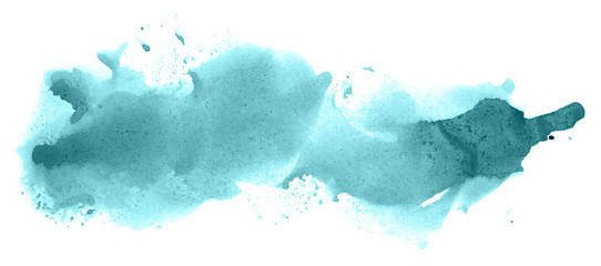 Abstract watercolor background hand-drawn on paper. Volumetric smoke elements. Blue-Green color. For design, web, card, text, decoration, surfaces. - obrazy, fototapety, plakaty