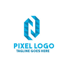 Letter N Logo For Digital Design. Logo Technology Company with Pixel Concept. Triangle and Geometry Symbols. Letter Icon for Business.
