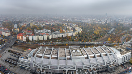 Fototapeta premium Areal view from Funkturm Berlin fog in the autumn. Germany