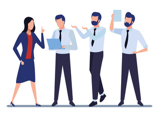 Business coworkers with office supplies