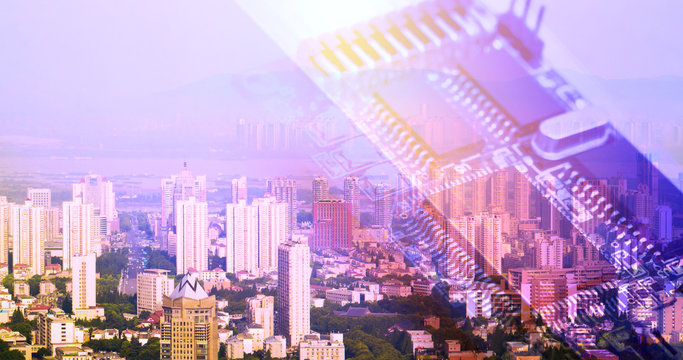 Abstract background of modern technology for better life, electronic cpu chip with colourful rendering image. - Powered by Adobe