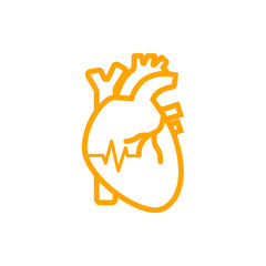 heart, human, vector, medical,pulse, beat, wave, heartbeat orange color  icon