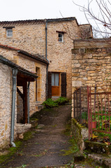 Fototapeta na wymiar Limeuil, in the Dordogne-Périgord region in Aquitaine, France. Medieval village with typical houses perched on the hill, overlooking the confluence of the Dordogne and Vézère rivers.