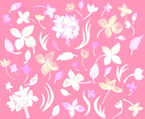 Hydrangea seamless pattern with watercolor on pink background.