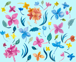 Fototapeta na wymiar Hydrangea seamless pattern with watercolor on blue background.
