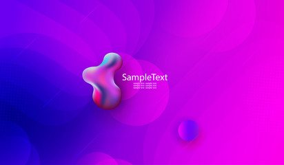 Blue and purple background with abstract geometric figure of oval shape and circles of various shades