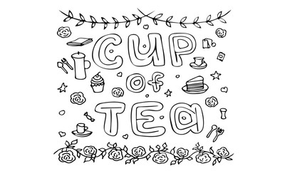 Hand drawn set 'cup of tea', doodle
