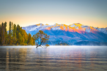 Scenic peaceful of lake wanaka in the morning, One of the places of tourist attraction in New Zealand.