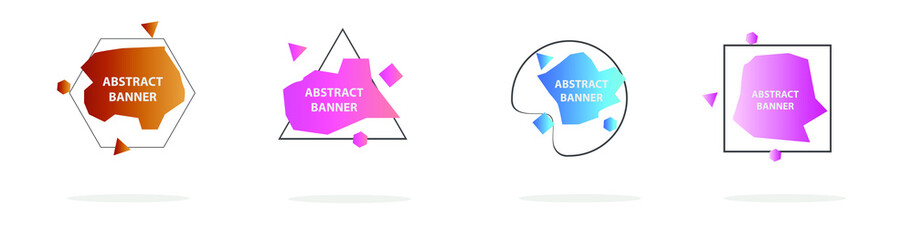 Set of modern abstract vector banners. Multicolor flat geometric shapes. Geometric gradient figures, trendy dynamic elements.