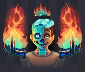 Rolgordijnen Ghost boy with fire in his hands © ddraw