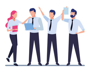 Naklejka premium Business coworkers with office supplies