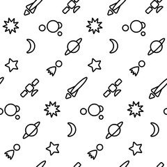Space seamless graphic pattern. Abstract geometric textile background. Black and white space design. Monochrome fabric texture.
