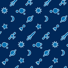 Space seamless graphic pattern. Abstract geometric textile background. Blue color space tissue design. Color fabric texture. 