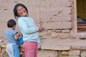 Happy little native american girl in the countryside.