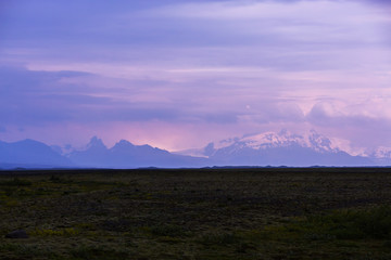 Panorama view of Skaftafellsjokull Glacier in Iceland, Summertime