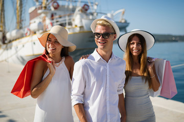 Happy people enjoying and having fun on a luxury summer vacation