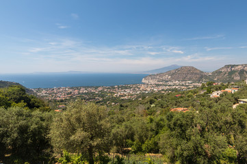 Fototapeta na wymiar Aerial view of Sorrento, Vesuvio and the Gulf of Naples. Amalfi Coast. Italy