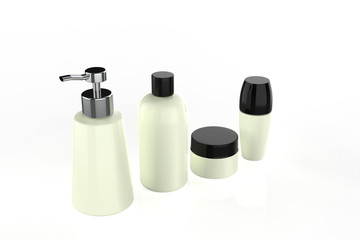 cosmetic bottle set for liquid cream gel lotion beauty product package blank templates. 3d illustration