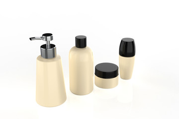 cosmetic bottle set for liquid cream gel lotion beauty product package blank templates. 3d illustration
