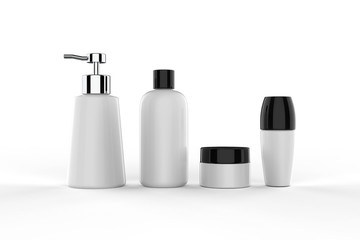 cosmetic bottle set for liquid cream gel lotion beauty product package blank templates. 3d illustration