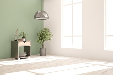 Empty room in white color. Scandinavian interior design. 3D illustration