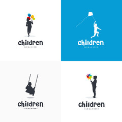 Set of Children logo designs, kids Playing logo designs, 