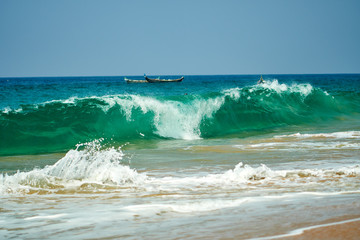 Ocean coast with big waves and rocks